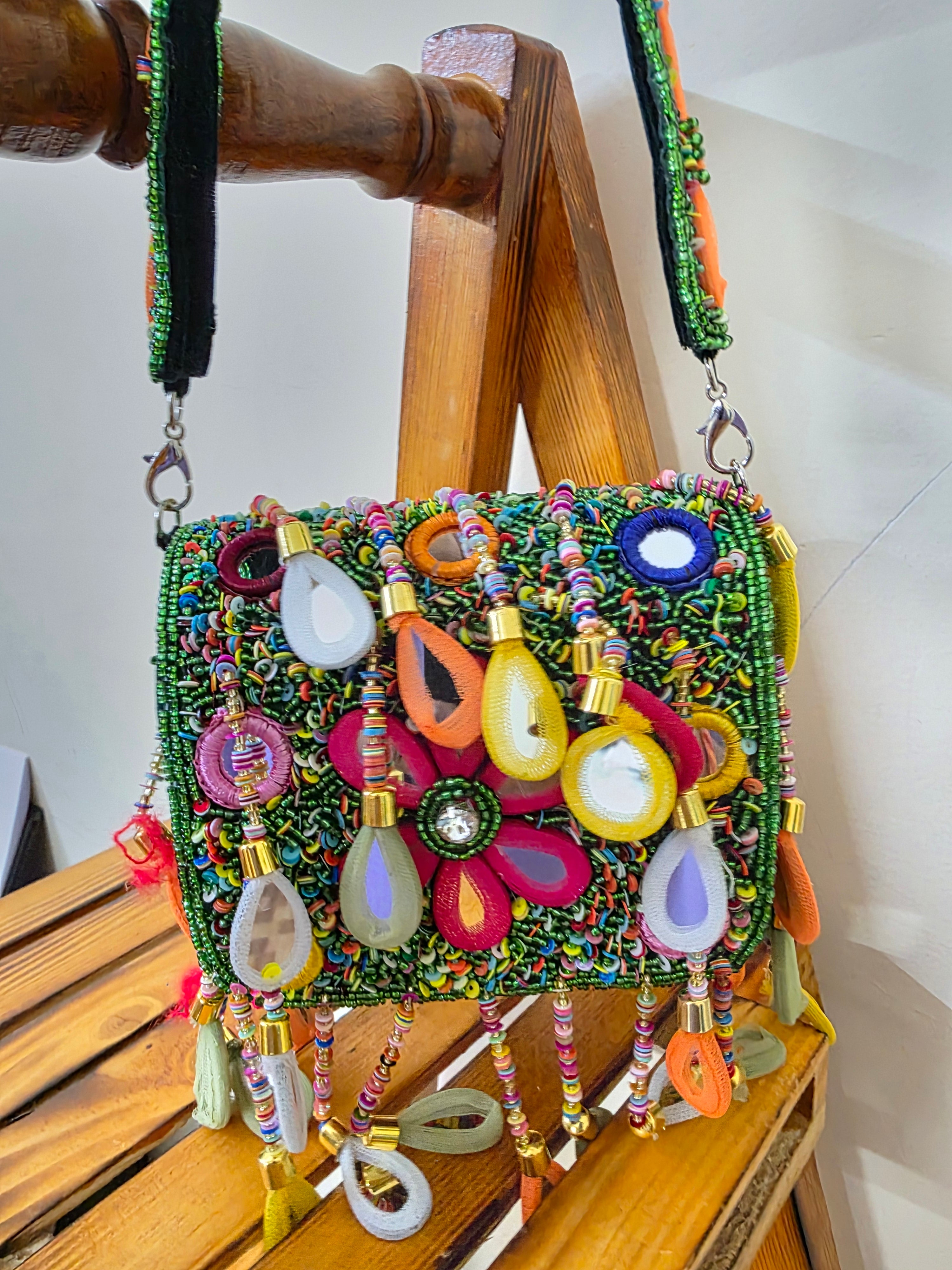 Mirror multi mini green flap bag
