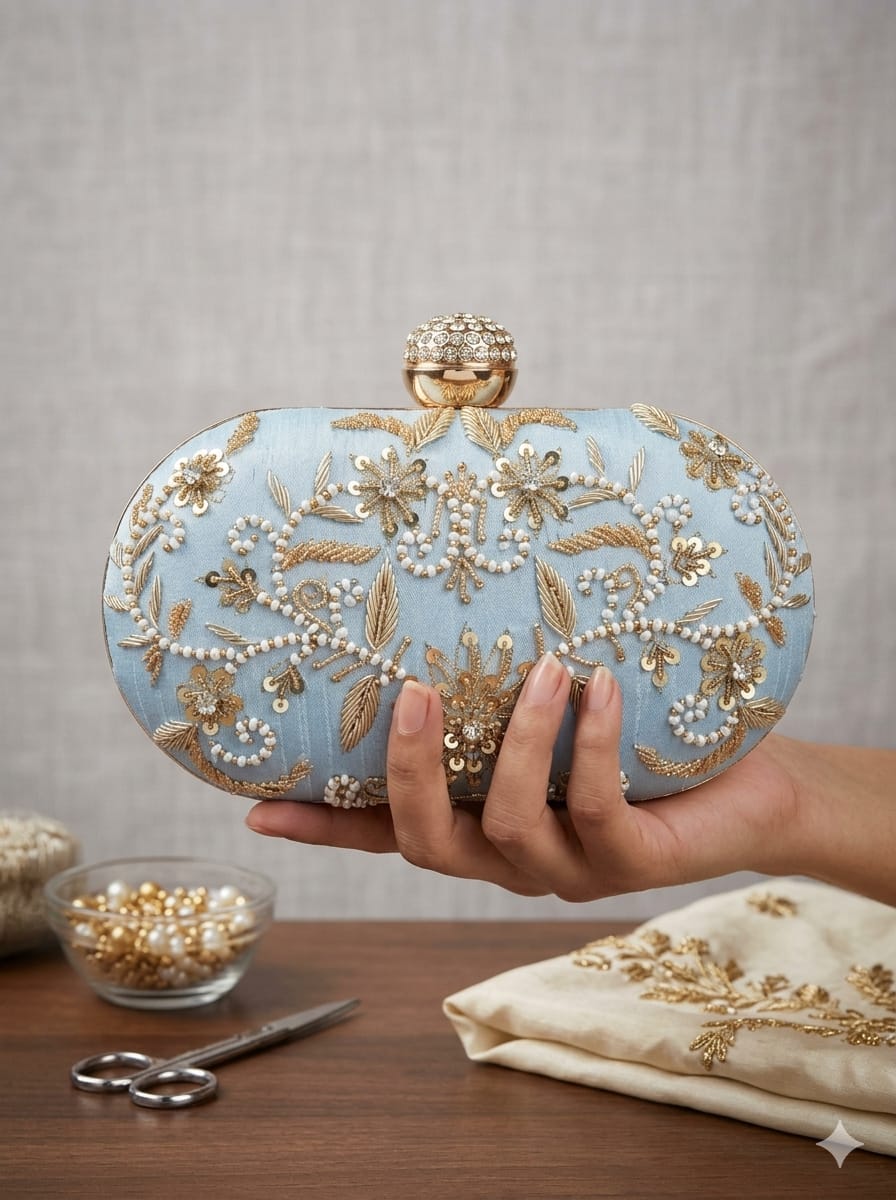 Swisni luxury sky blue dabka clutch bag SKU-4663