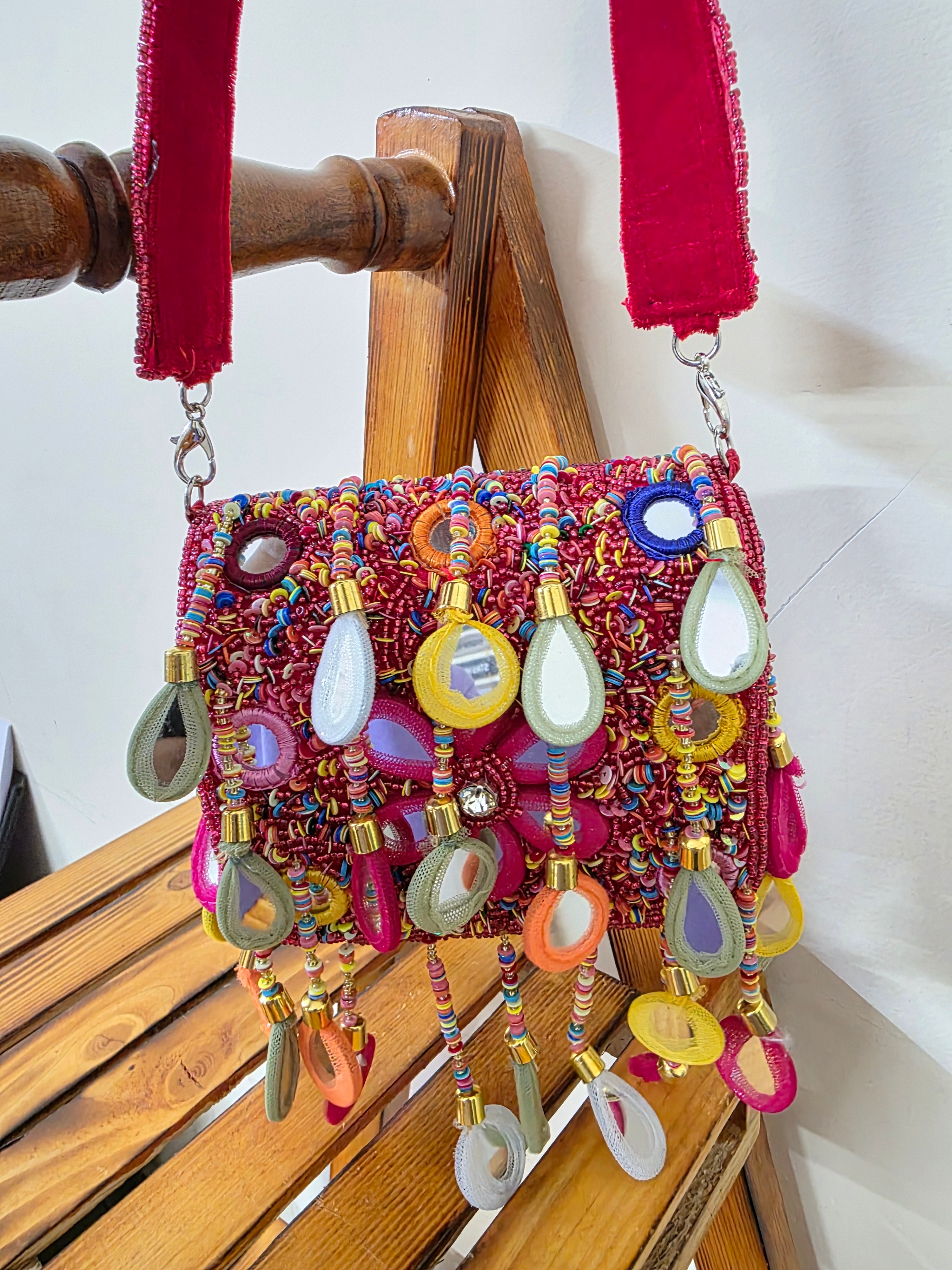 Mirror multi mini red flap bag