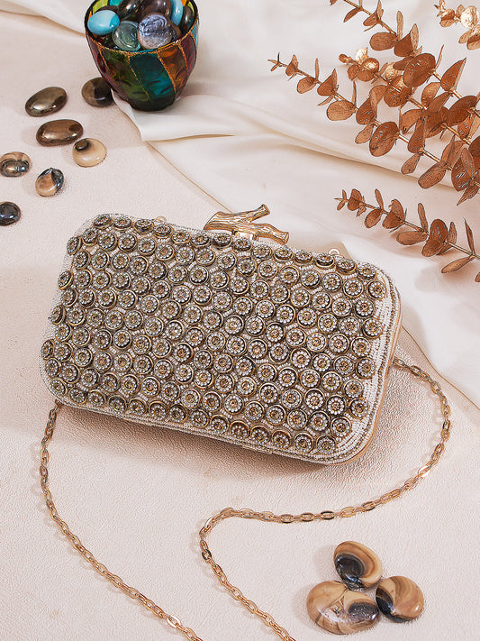 Swinsi beige embroidered clutch