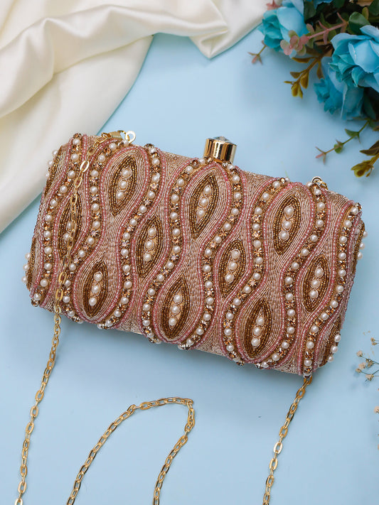 Swisni rose gold embroidered clutch