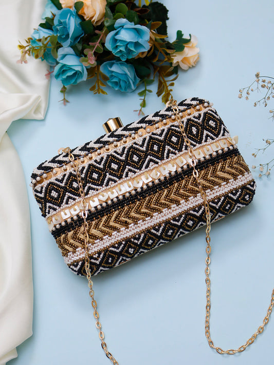 Swisni traditional black embellished clutch