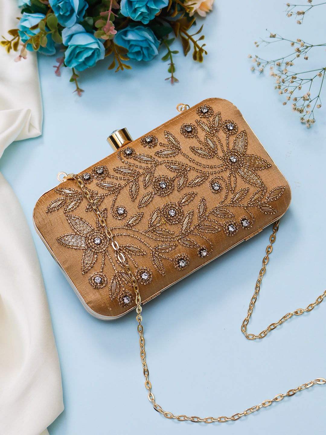 swisni gold embroidery rectangle clutch