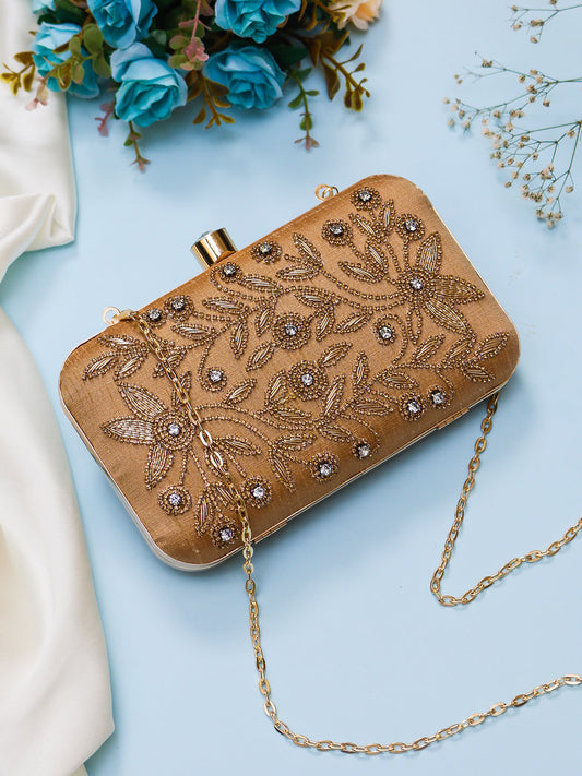 swisni gold embroidery rectangle clutch