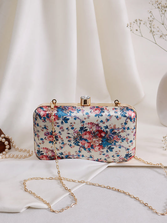 Swisni floral red-blue blended printed clutch