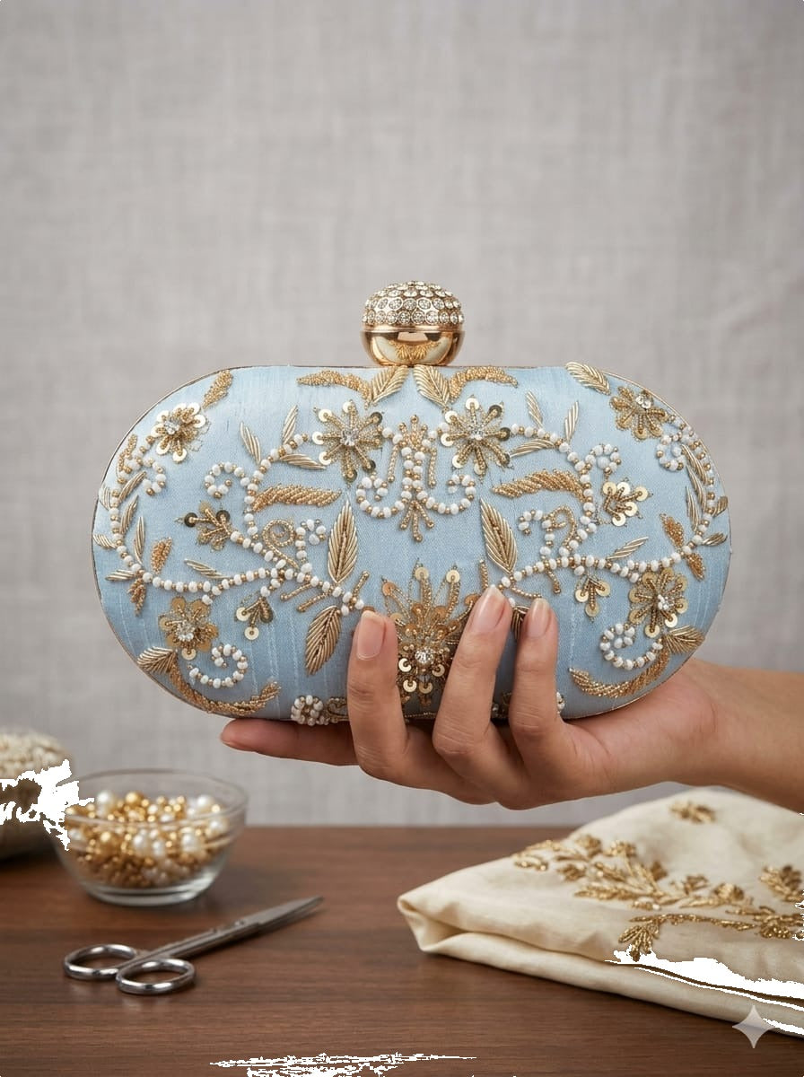Swisni luxury sky blue dabka clutch bag SKU-4663