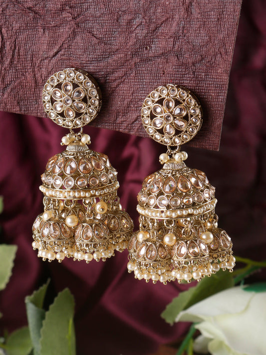 Swisni Alloy Golden Jhumki Earrings with Golden Beads For Women|For Girls|Gifting|Anniversary|Birthday|Girlfriend